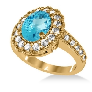 Blue Topaz and Diamond Oval Halo Engagement Ring 14k Yellow Gold 3.28ct - All