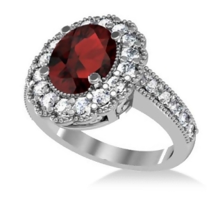 Garnet and Diamond Oval Halo Engagement Ring 14k White Gold 3.28ct - All