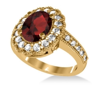Garnet and Diamond Oval Halo Engagement Ring 14k Yellow Gold 3.28ct - All