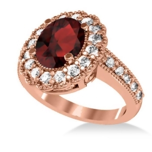 Garnet and Diamond Oval Halo Engagement Ring 14k Rose Gold 3.28ct - All