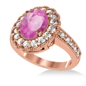 Pink Sapphire and Diamond Oval Halo Engagement Ring 14k Rose Gold 3.28ct - All