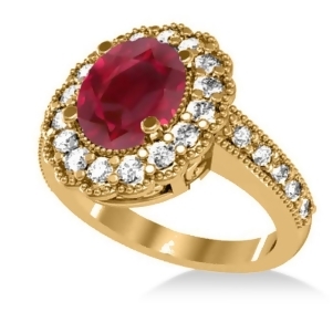 Ruby and Diamond Oval Halo Engagement Ring 14k Yellow Gold 3.28ct - All