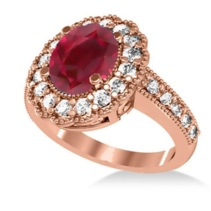 Ruby and Diamond Oval Halo Engagement Ring 14k Rose Gold 3.28ct - All