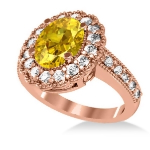 Yellow Sapphire and Diamond Oval Halo Engagement Ring 14k Rose Gold 3.28ct - All