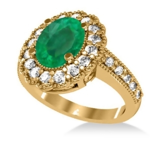 Emerald and Diamond Oval Halo Engagement Ring 14k Yellow Gold 3.28ct - All