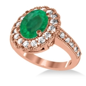 Emerald and Diamond Oval Halo Engagement Ring 14k Rose Gold 3.28ct - All
