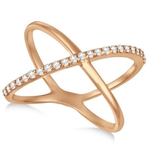 X Shaped Ring with One Row of Pave Set Diamonds 14k Rose Gold 0.25ct - All