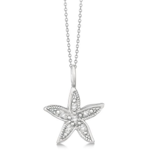 Diamond Accented Petite Starfish Pendant Necklace 14k Yellow Gold 0.04ct - All