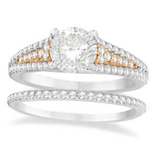 Diamond Accented Three Row Bridal Set 18k Rose Gold 0.47ct - All