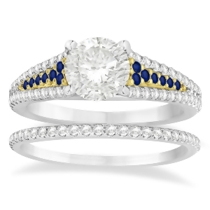 Blue Sapphire and Diamond 3 Row Bridal Set 14k Two Tone Gold 0.47ct - All