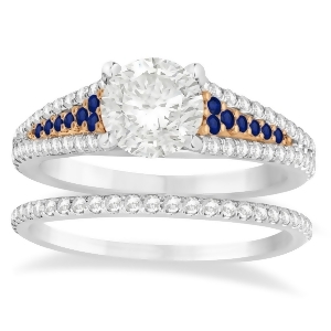 Blue Sapphire and Diamond 3 Row Bridal Set 18k Rose Gold 0.47ct - All