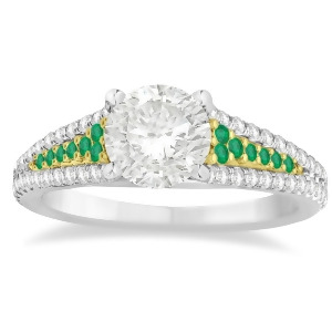 Emerald and Diamond Engagement Ring 18k Two Tone Gold 0.33ct - All