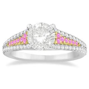 Pink Sapphire and Diamond Engagement Ring 14k Two Tone Gold 0.33ct - All