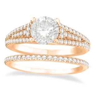 Diamond Accented Three Row Bridal Set 14k Rose Gold 0.47ct - All