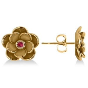 Ruby Round Flower Earrings 14k Yellow Gold 0.06ct - All