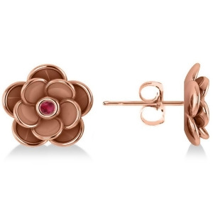 Ruby Round Flower Earrings 14k Rose Gold 0.06ct - All
