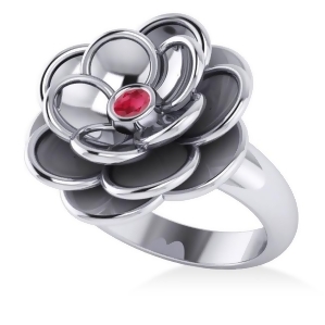 Ruby Flower Fashion Ring 14k White Gold 0.06ct - All