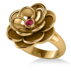 Ruby Flower Fashion Ring 14k Yellow Gold 0.06ct - All