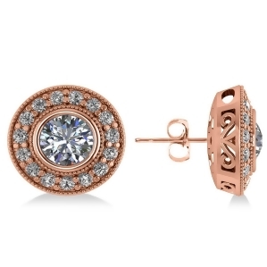 Diamond Halo Round Earrings 14k Rose Gold 2.90ct - All