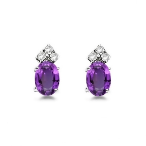 Oval Amethyst and Diamond Stud Earrings 14k White Gold 1.24ct - All