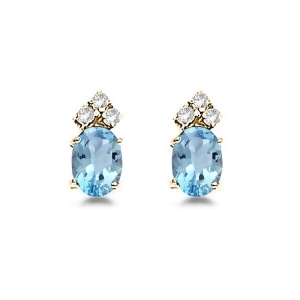 Oval Aquamarine and Diamond Stud Earrings 14k Yellow Gold 1.24ct - All