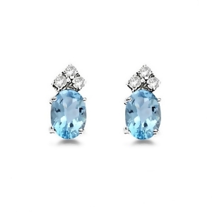 Oval Aquamarine and Diamond Stud Earrings 14k White Gold 1.24ct - All