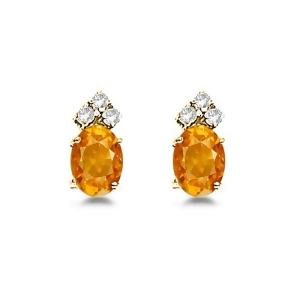 Oval Citrine and Diamond Stud Earrings 14k Yellow Gold 1.24ct - All