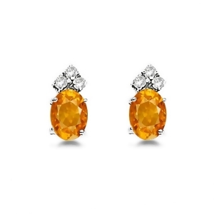 Oval Citrine and Diamond Stud Earrings 14k White Gold 1.24ct - All