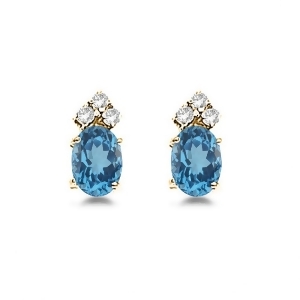 Oval Blue Topaz and Diamond Stud Earrings 14k Yellow Gold 1.24ct - All