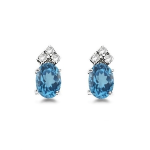 Oval Blue Topaz and Diamond Stud Earrings 14k White Gold 1.24ct - All