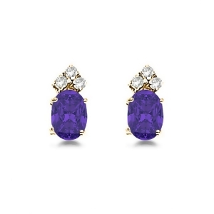 Oval Tanzanite and Diamond Stud Earrings 14k Yellow Gold 1.24ct - All