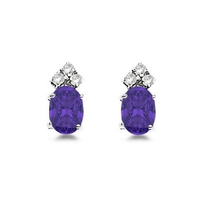 Oval Tanzanite and Diamond Stud Earrings 14k White Gold 1.24ct - All