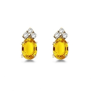 Oval Yellow Sapphire and Diamond Stud Earrings 14k Yellow Gold 1.24ct - All