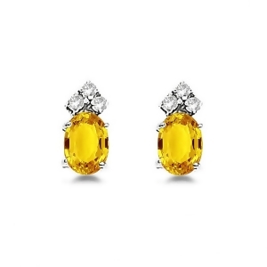 Oval Yellow Sapphire and Diamond Stud Earrings 14k White Gold 1.24ct - All