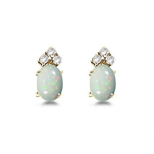 Oval Opal and Diamond Stud Earrings 14k Yellow Gold 1.24ct - All