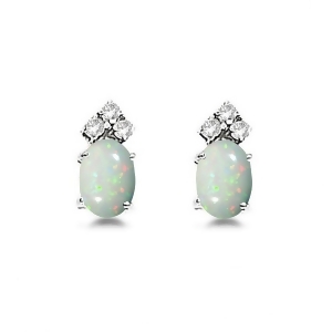 Oval Opal and Diamond Stud Earrings 14k White Gold 1.24ct - All