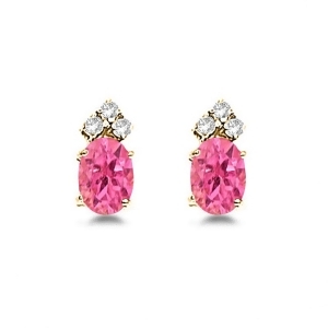 Oval Pink Tourmaline and Diamond Stud Earrings 14k Yellow Gold 1.24ct - All