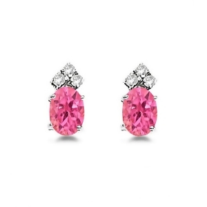 Oval Pink Tourmaline and Diamond Stud Earrings 14k White Gold 1.24ct - All
