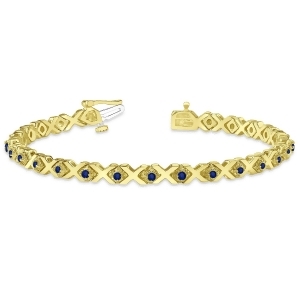 Blue Sapphire Xoxo Chained Line Bracelet 14k Yellow Gold 1.50ct - All
