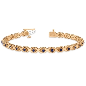 Blue Sapphire Xoxo Chained Line Bracelet 14k Rose Gold 1.50ct - All