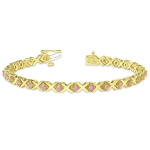 Pink Sapphire Xoxo Chained Line Bracelet 14k Yellow Gold 1.50ct - All