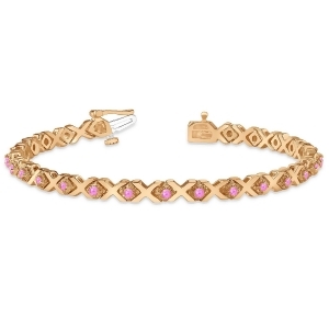 Pink Sapphire Xoxo Chained Line Bracelet 14k Rose Gold 1.50ct - All