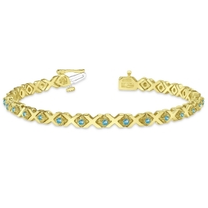 Blue Topaz Xoxo Chained Line Bracelet 14k Yellow Gold 1.50ct - All