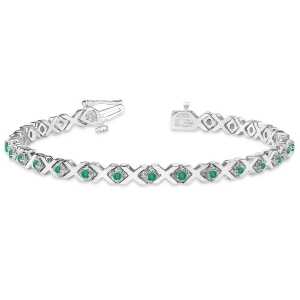 Emerald Xoxo Chained Line Bracelet 14k White Gold 1.50ct - All