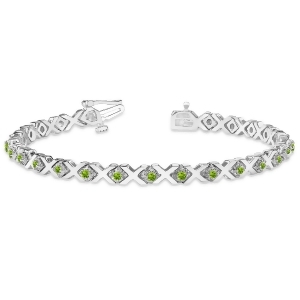 Peridot Xoxo Chained Line Bracelet 14k White Gold 1.50ct - All