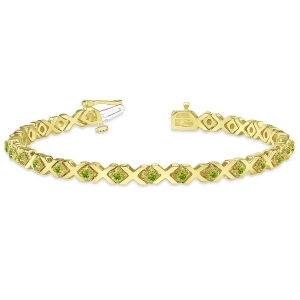 Peridot Xoxo Chained Line Bracelet 14k Yellow Gold 1.50ct - All