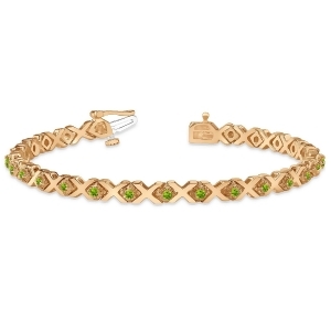 Peridot Xoxo Chained Line Bracelet 14k Rose Gold 1.50ct - All
