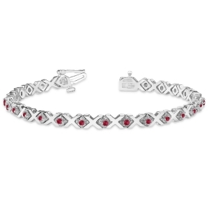 Ruby Xoxo Chained Line Bracelet 14k White Gold 1.50ct - All
