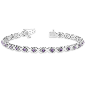 Amethyst Xoxo Chained Line Bracelet 14k White Gold 1.50ct - All