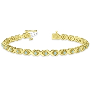 Aquamarine Xoxo Chained Line Bracelet 14k Yellow Gold 1.50ct - All